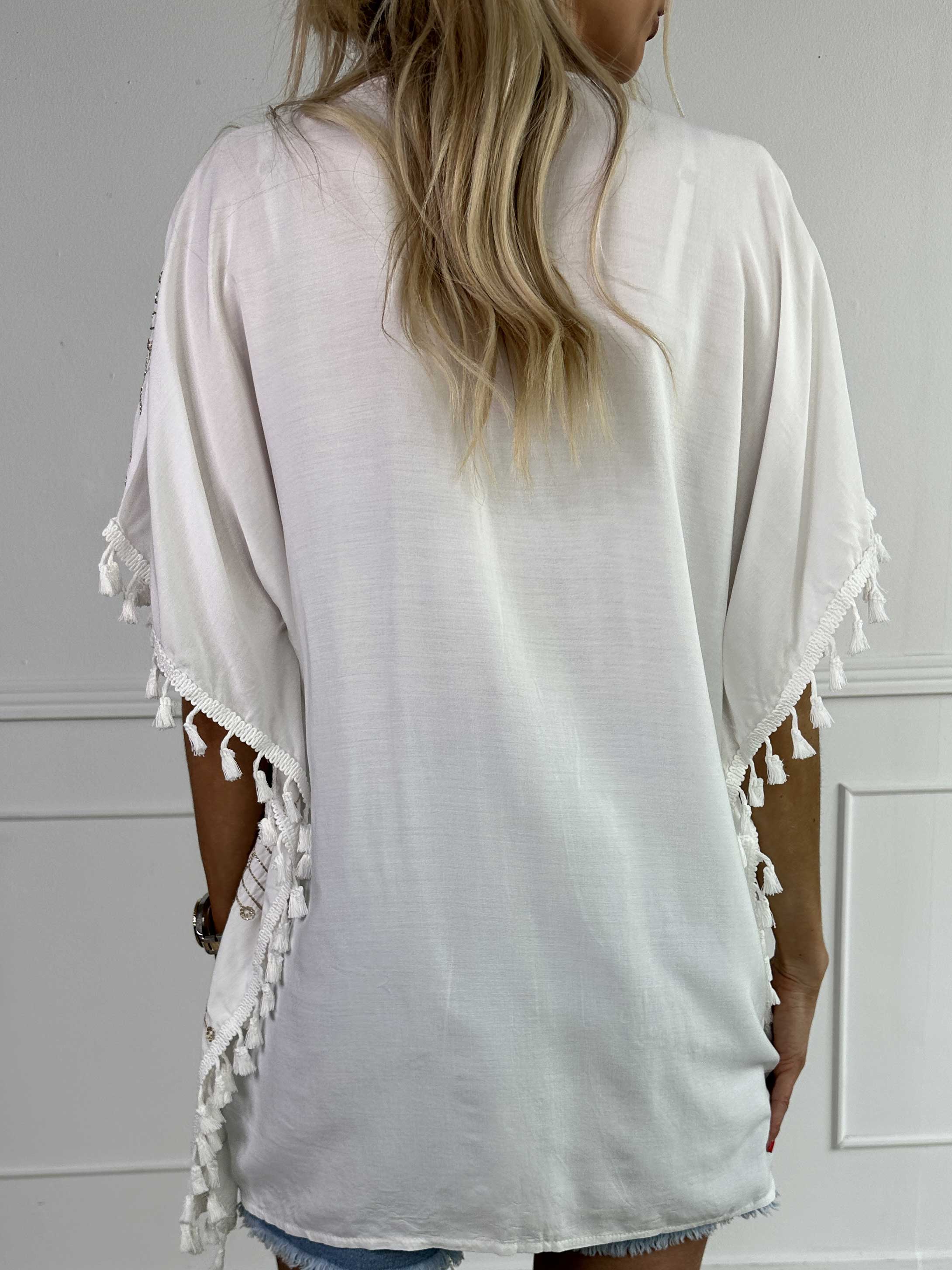 Aloha - Tunika i viskose med guld broderinger og kvaster